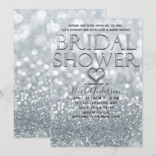 Invitación Lluvia de purpurina blanca plateada Bokeh Glam Des