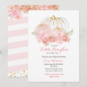 Invitación Lluvia de purpurina dorada rosa Floral Calabaza ba
