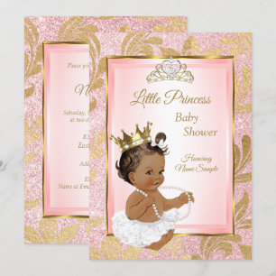 Invitación Lluvia de purpurina rosa princesa dorada baby show