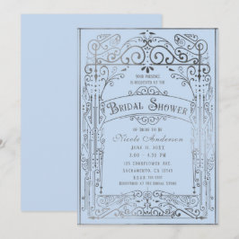 Invitación Lluvia de Regalos de Boda Azul Claro Plateado Vint