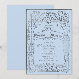Invitación Lluvia de Regalos de Boda Azul Claro Plateado Vint