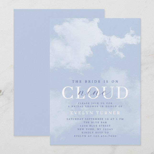 Invitación Lluvia de regalos de boda Cloud Nine azul blanco e (Anverso / Reverso)