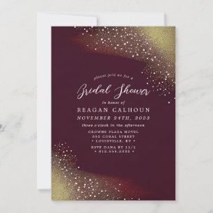 Invitación Lluvia de Regalos de Boda con Brillo Burgundy y Do