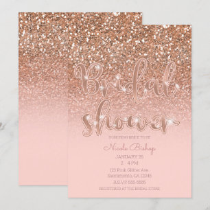 Invitación Lluvia de Regalos de Boda con Brillo Glam Rosa Mod