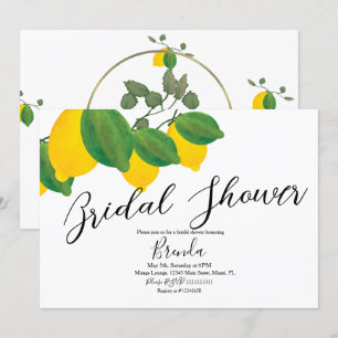 Invitación Lluvia de regalos de boda con limón lima acuarela 