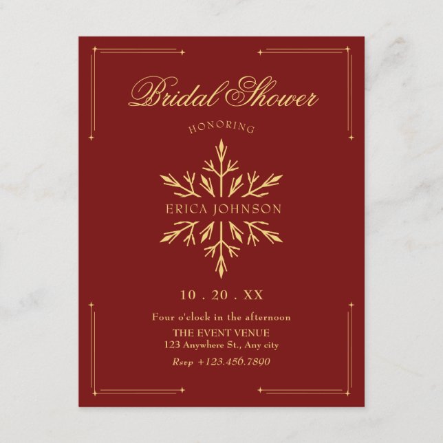 Invitación Lluvia de regalos de boda copo de nieve de Navidad (Anverso)