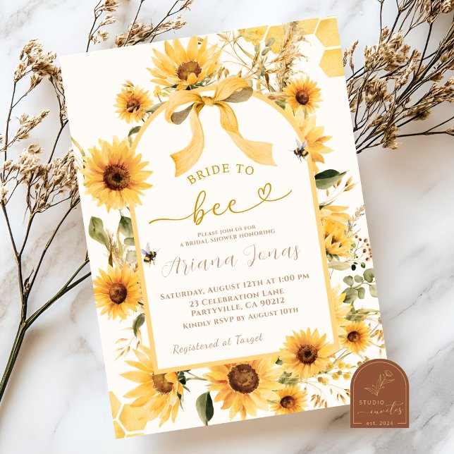 Invitación Lluvia de regalos de boda Coquette Bow con girasol (Subido por el creador)