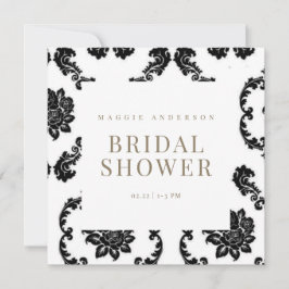 Invitación Lluvia de Regalos de Boda Cuadrado de Damasco Negr