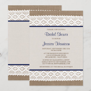 Invitación Lluvia de Regalos de Boda de Arpillera Rústica y E