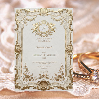 Invitación Lluvia de regalos de boda de encaje francés elegan