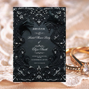 Invitación Lluvia de Regalos de Boda de Encaje Negro Victoria
