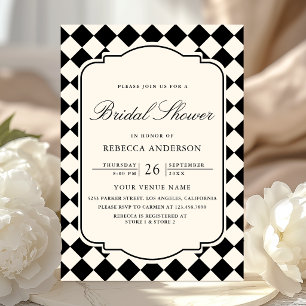 Invitación Lluvia de Regalos de Boda de Marfil Negro Cuadricu