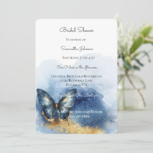 Invitación Lluvia de Regalos de Boda de Mariposa Dorada Azul 
