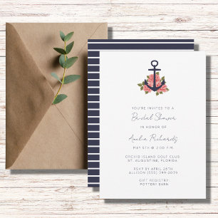 Invitación Lluvia de regalos de boda de raya náutica ancla