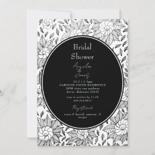 Invitación Lluvia de regalos de boda floral en blanco y negro