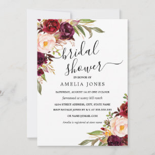 Invitación Lluvia de Regalos de Boda Floral Marfil Burgundy M