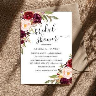 Invitación Lluvia de Regalos de Boda Floral Marfil Burgundy M