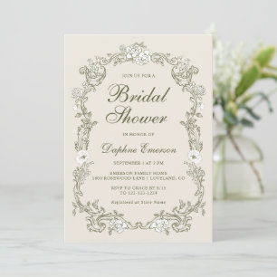 Invitación Lluvia de Regalos de Boda Floral Verde Vintage