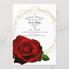 Invitación Lluvia de Regalos de Boda Geométrica con Rosa Roja