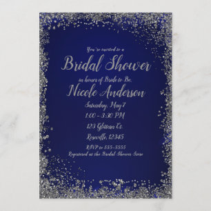 Invitación Lluvia de Regalos de Boda Moderna Azul Real y Bril