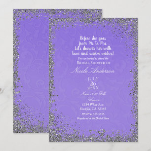 Invitación Lluvia de regalos de boda moderna con textura púrp