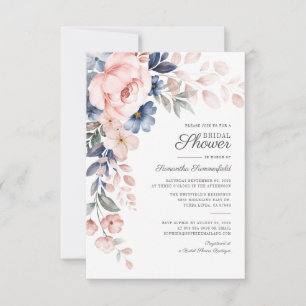 Invitación Lluvia de Regalos de Boda Moderna Rosa Azul Acuare