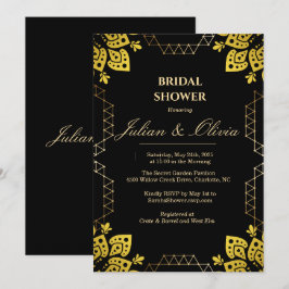 Invitación Lluvia de Regalos de Boda Real de Lujo Negro y Dor