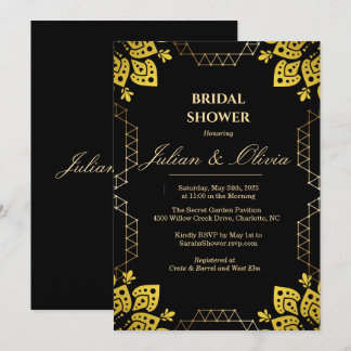 Invitación Lluvia de Regalos de Boda Real de Lujo Negro y Dor