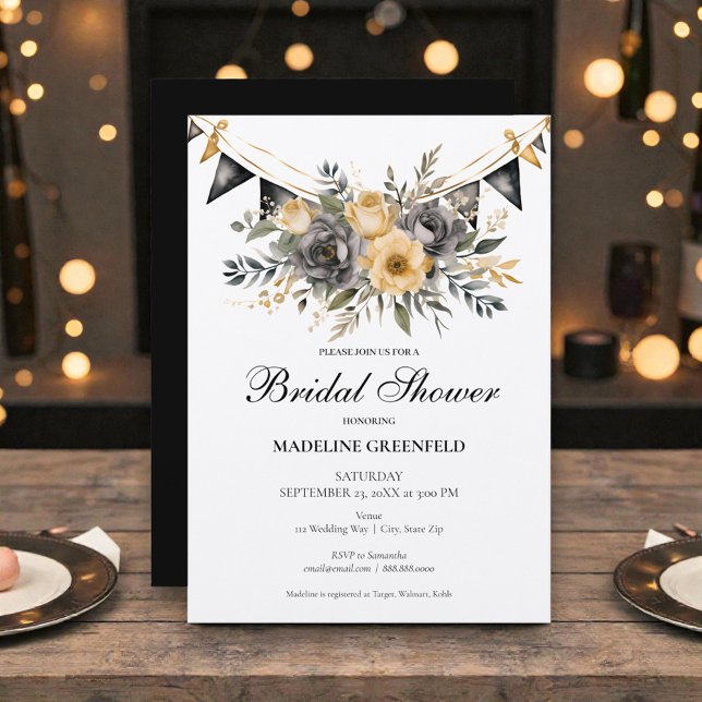 Invitación Lluvia de Regalos de Boda Rústica Negra y Melocotó (Subido por el creador)