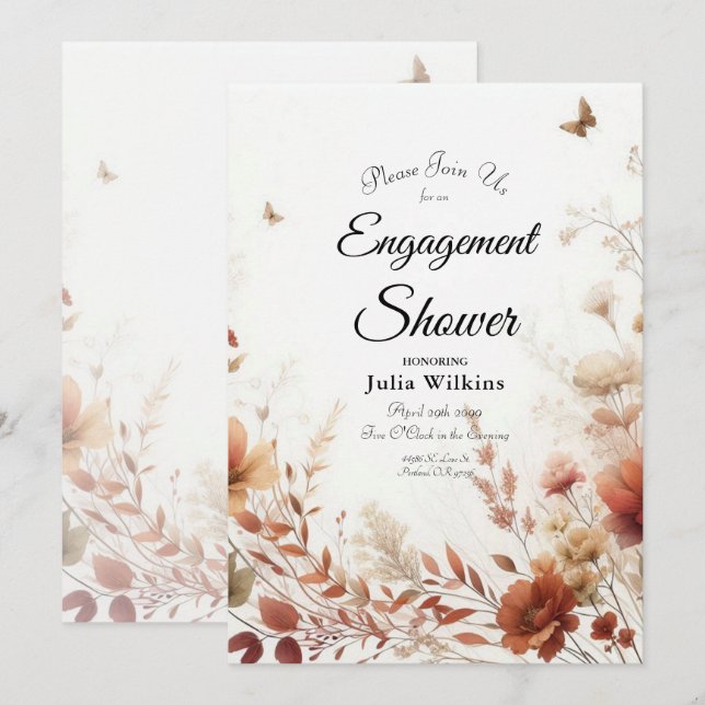 Invitación Lluvia de Regalos de Compromiso Boho Browns con Ma (Anverso / Reverso)