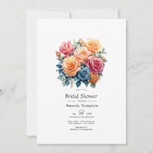 Invitación Lluvia de Regalos Floral Azul, Rosa, Naranja y Ver