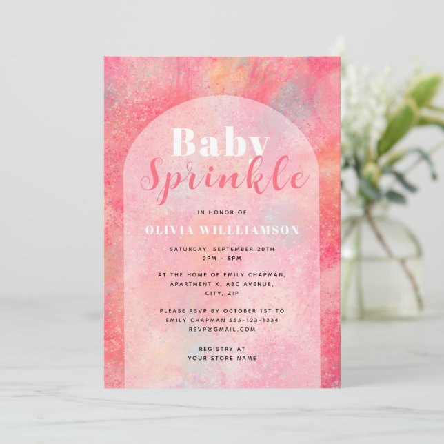 Invitación Lluvia de regalos moderna abstracta en rosa para b (Anverso de pie)