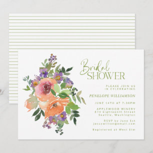 Invitación Lluvia de Regalos Nupcial al Agua con Florales de