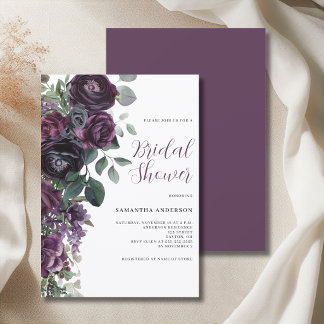 Invitación Lluvia de Regalos Nupcial de Floral Púrpura Oscura