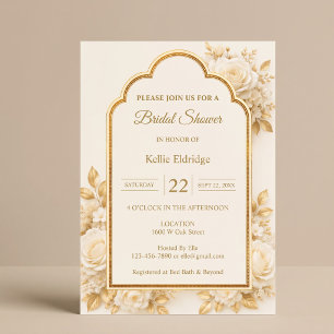 Invitación Lluvia de Regalos Nupcial Floral de Marfil y Champ