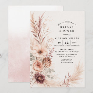 Invitación Lluvia de Regalos Nupcial Floral Otoñal Burgundy R