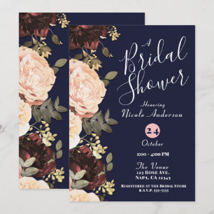 Invitación Lluvia de Regalos Nupcial Rosa Granate Floral Verd