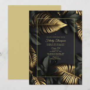 Invitación Lluvia de Regalos Nupcial Tropical Negra y Dorada