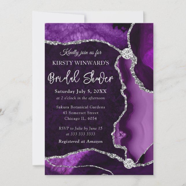 Invitación Lluvia de Regalos Nupciales con Falso Brillo de Ág (Anverso)