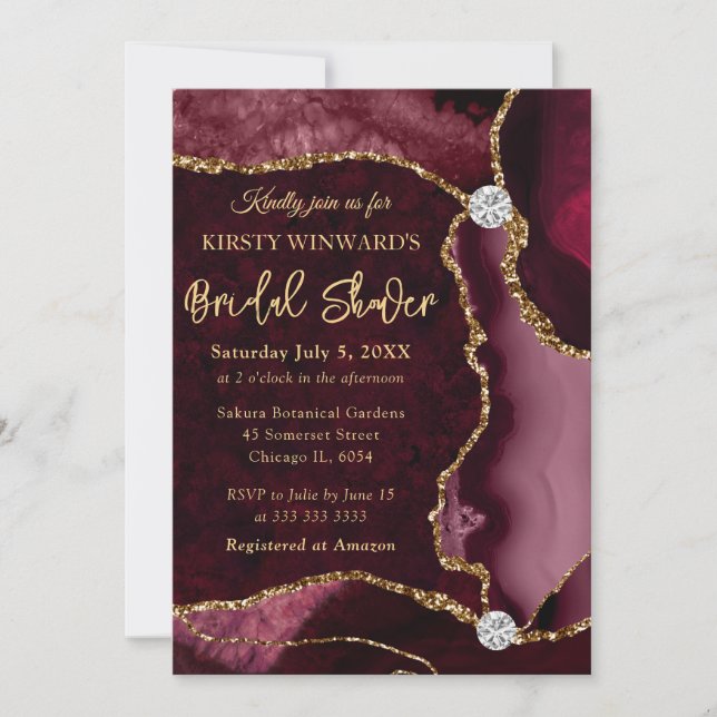 Invitación Lluvia de Regalos Nupciales con Falso Brillo Rojo  (Anverso)