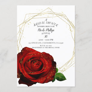 Invitación Lluvia de Regalos Nupciales con Rosa y Dorado Geom