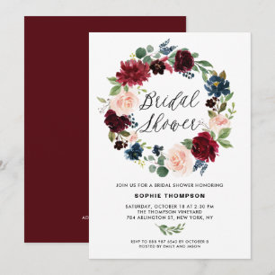 Invitación Lluvia de Regalos Nupciales Corona Floral Borgoña