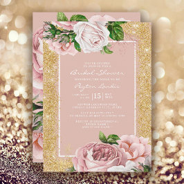 Invitación Lluvia de Regalos Nupciales de Flores Rosadas Vint