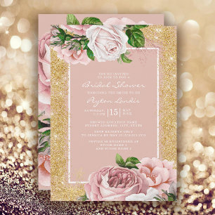 Invitación Lluvia de Regalos Nupciales de Flores Rosadas Vint