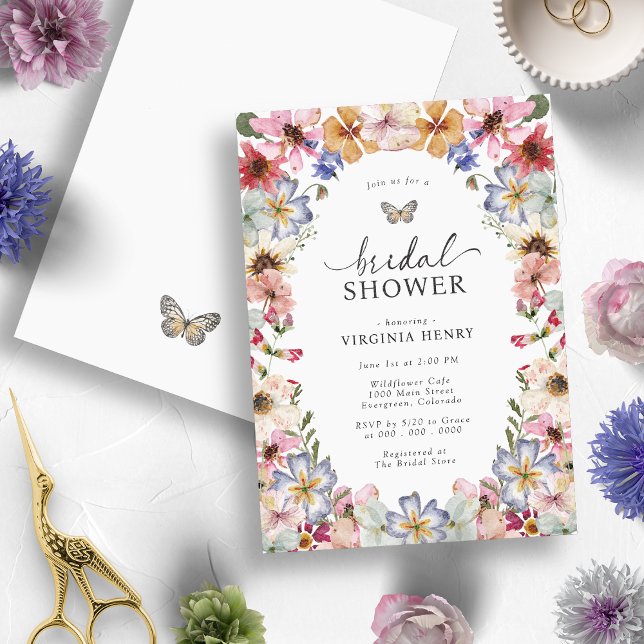 Invitación Lluvia de Regalos Nupciales de Mariposa Floral (Elegant Boho Wildflower Floral Butterfly Bridal Shower Invitation by Painted Papery
)