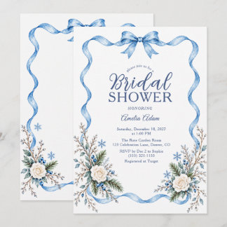 Invitación Lluvia de regalos nupciales de nieve con lazo azul