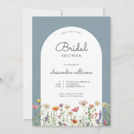 Invitación Lluvia de Regalos Nupciales Floral Acuarela Azul