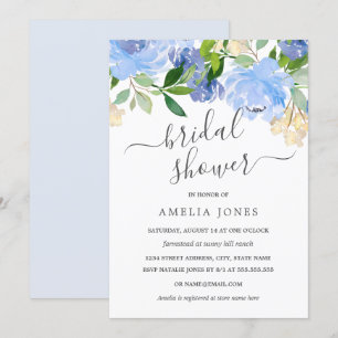 Invitación Lluvia de Regalos Nupciales Floral Acuarela Azul M