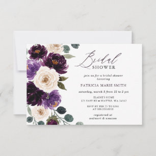 Invitación Lluvia de Regalos Nupciales Floral Berenjena Púrpu