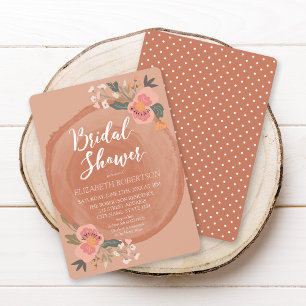 Invitación Lluvia de Regalos Nupciales Floral Rústica Madera